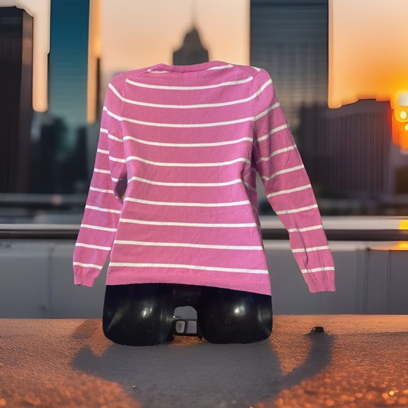 Joe Fresh Pink & White Striped V-Neck Sweater Size Lg‎ - Picture 4 of 5